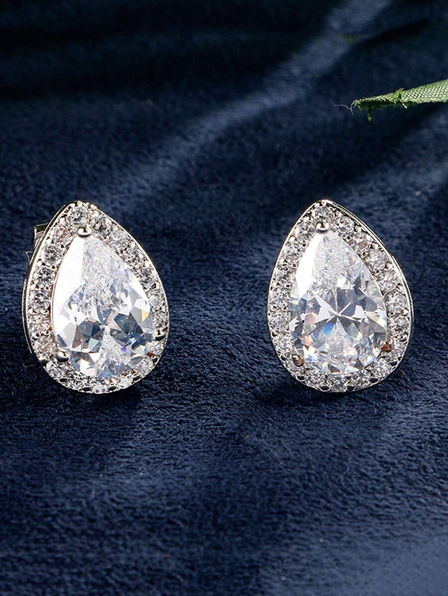 2 piezas Pendientes de botón con forma de gota de agua de circonita cúbica para hombres, de moda y versátiles para uso diario