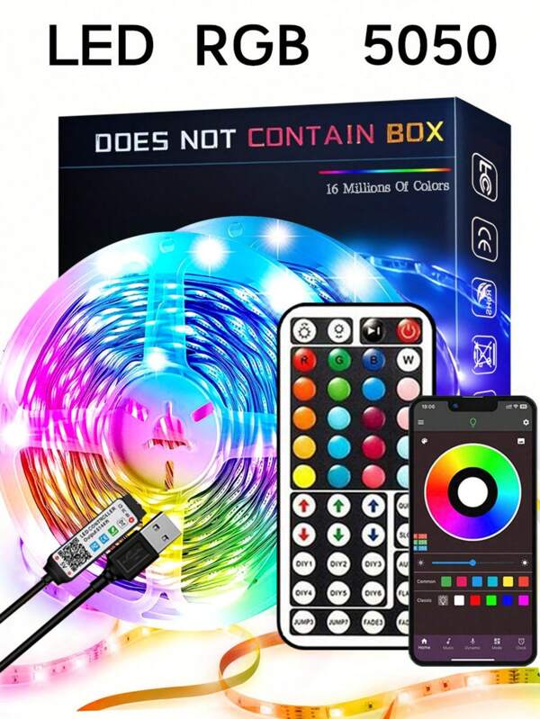 1pc 3.28ft-65.6ft Smart RGB LED Strip Lights, Color Changing Music Sync LED Tape Lights With 44-Key Remote & App Control, Dimmable, Suitable For Bedroom, Living Room, TV Backlight, Kitchen, Bar, Gaming Room, Valentine's Day And Party Decoration