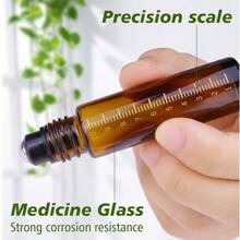 24pcs Essential Oil Roller Bottles With Scale, 1/3 Oz Amber Glass Roller Balls For Essential Oils, 10ml Empty Rollerball Bottles For Travel Refillable Roll On Perfume (Amber)