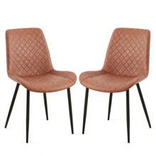 Brown Leathaire Dining Chairs Set Of 2 Mid-Century Modern Leathaire Chairs Kitchen Living Room Armless Side Chair With Metal Legs Set Of 2 - Brown + Faux Leather + Foam as pic - View 5