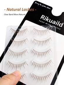 Rikuaild 5 对棕色睫毛自然假睫毛，棕色漫画睫毛纤细透明睫毛漫画眼妆效果，适合卡通风格眼妆 - 自然纖長款 - 查看 7