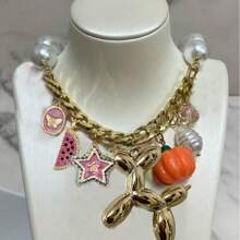 manbara Valentine's Day Gift Chunky Punk Jewelry 2025 New Pumpkin, Gold Bubble Dog, Strawberry Creativity INS Clavicle Luxury Jewelry Gift Chains Necklaces For Women, Party Style
