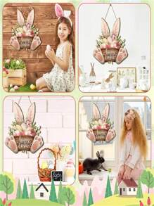 1pc Charming Easter Bunny Wooden Dream Catcher, 7"X7.87" - Unique Rabbit Ear And Paw Print Design, Colorful Flowers, "Happy Easter" Engraved - Suitable For Bedroom, Garden, Kitchen Decor, Rabbit Accessory Gifts Birthday Graduation