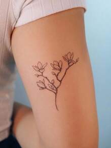 Cyan sea 1pc Waterproof, Sweat-Proof, Non-Reflective Temporary Black Flower Tattoo, Suitable For Daily Use