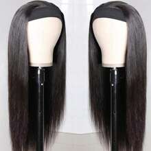 Headband Straight Wig Human Hair For Women Glueless None Lace Front Human Hair Headband Wig Brazilian Virgin Hair Machine Made Human Hair Wigs Natural Black 180% Density