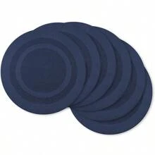 Set aus 6 runden 15 Zoll gewebten Tischsets, maritimes Blau, für Innen- und Außenbereich, geeignet für Esszimmer, Wohnzimmer, Küche im täglichen Gebrauch