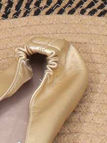 Women's Soft & Comfortable Indoor Slippers With Round Toe, Decorative, Lightweight, Foldable, Easy To Carry, Suitable For Home, Casual Wear, Dance, Backup Flats - Gold - View 5