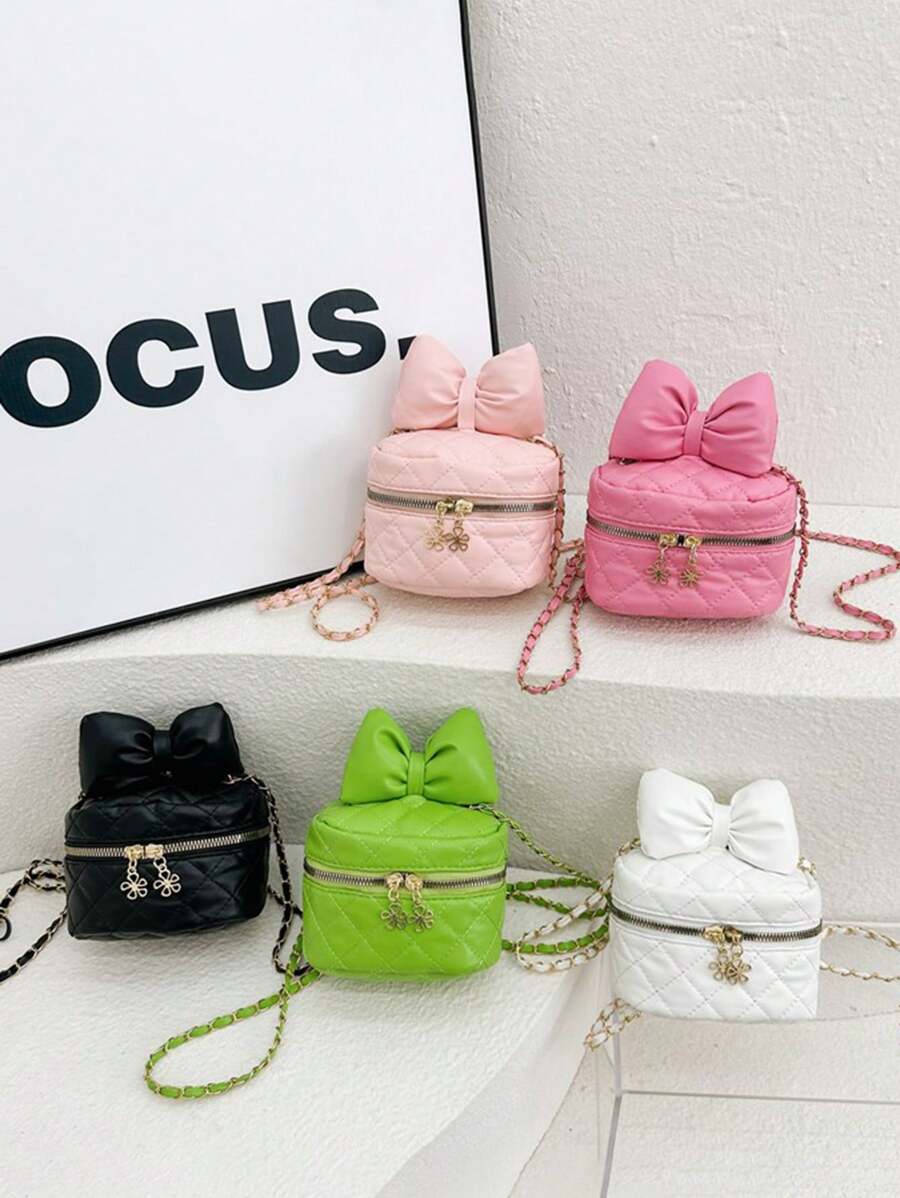 1pc Pu Zipper Closure Fashionable Bow Rhinestone Embroidery Shoulder Crossbody Bucket Bag, Korean Style Versatile Chain Shoulder Crossbody Bag, Casual And Comfortable Shoulder Strap, Smooth And Long Style, Versatile And Not Picky, Suitable For Girls' Daily Shopping And Travel Use - Sweet Bucket Bag - View 1