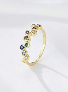 1 pieza Anillo de plata de ley 925 con circonita de colores, anillo de lujo minimalista con declaración de arcoíris al estilo europeo y americano