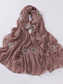 1 pieza Pañuelo Hijab de Gasa Musulmán con Decoración de Strass y Perlas de Lujo (Color de Strass seleccionado al azar) - Multicolor - Ver 20