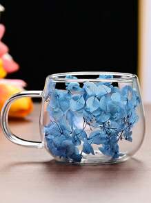 1pc High-Quality Double Wall Glass Coffee Cup - Transparent Hollow Glass Glassware For Coffee, Beverage - Unique Floral Design, Elegant Double Wall Glass Cup, Suitable For Home Or Gift