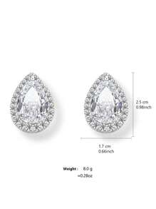 2 piezas Pendientes de botón con forma de gota de agua de circonita cúbica para hombres, de moda y versátiles para uso diario