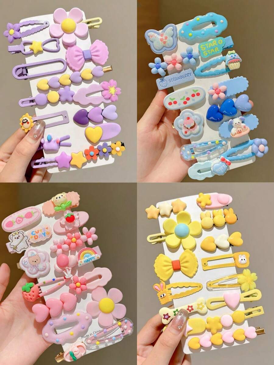 14pcs Kids Princess Cartoon Bow Hair Clips, Cute High-Quality Butterfly Hair Clips For Girls, No Card Paper Packaging