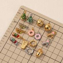 1pc Stainless Steel Plated Gold Drip Paint Multi-Element Pendant Necklace, Christmas Tree, Donut, Football, Roller Skate Charms, Suitable For DIY Necklace And Bracelet