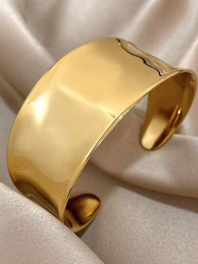 1 pieza Brazalete tipo grueso de color dorado para mujer y adolescente, de acero inoxidable, joyería diaria o para fiestas, regalo para el Día de la Madre