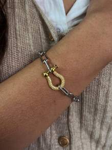 1Pc Women's Chain Bracelet With Gold And Silver Diamond Studded Horseshoe Buckle, With A Shiny And High-End Style, Suitable For Women To Wear During Events