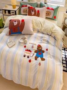 3/Set New High-Density Fabric Ins-Style Premium Reactive Printed Cartoon Embroidered Bedding Set (Including Pillowcase)