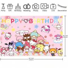 Sanrio 1PC Cute Cartoon Pink Sanrio Character Series Theme Birthday Party Decoration Background (210 * 150/150 * 100/100 * 75CM) Hello Kitty Kuromi Yuguigou Photography Background Party Cake Table Supplies Decoration Background Cloth Banner Perfect Decoration Birthday Party Room Wall Background Cloth Photo Pavilion Studio Props