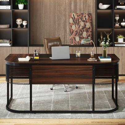 Tribesigns Escritorio Tribesigns con 4 cajones, escritorio grande para oficina en casa, escritorio para computadora, escritorio de oficina para el hogar, nogal oscuro, 160 x 80 cm