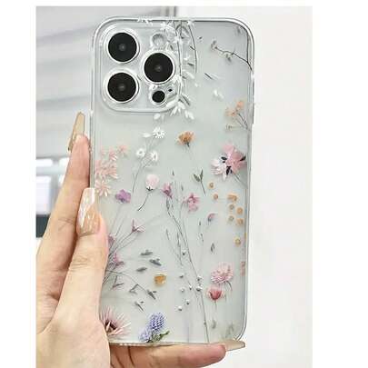 Ốp lưng điện thoại TPU họa tiết hoa tối giản, 1 chiếc, trong suốt, phủ toàn màn hình, tương thích với iPhone 17, 16, 15, 14, 13, 12, 11 Pro Max, A55/54/53/52/51, S24/23/22/21 Ultra, quà tặng mùa xuân.