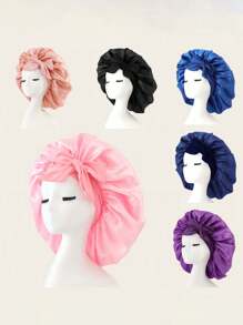 1pc Bow Floppy Band Sleeping Hat Beauty Cleaning Hair Care Hat Moon Hood Hat Wide Brim Elastic Hat Women's Solid Color Brim With Elastic Band, Fashionable And Comfortable Sleeping Cap, Breathable And Soft, Suitable For Long And Curly Hair, Non-Slip, Suitable For Sleeping, Home And Daily Use, Hair Care Cap Back To School