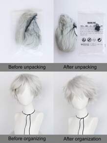 Unisex Short Silver Fluffy Straight Anime Cosplay Wig, Synthetic Glueless Heat Resistant High Temperature Fiber Hair With Bangs, For Halloween Party Costume School Carnival Concerts Vacation Photography Themed Events Comic Con Exhibition Daily Wear For Holiday Birthday Thanksgiving Day Gift For Christmas New Year Decorations & 1pc Wig Cap