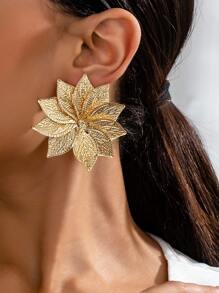 1 Pair European & American Exaggerated Leaf Design Earrings, Elegant Round Minimalist Versatile Accessories