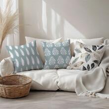 4 Stücke Set Vintage Blatt geometrisches Muster Kissenbezug, beidseitig bedruckter Korallenflausch-Stoff, 45*45cm/18*18 Zoll Kissenbezug, geeignet für moderne minimalistisches Sofa, Wohnzimmerdekoration, Geschenke, Partydekoration