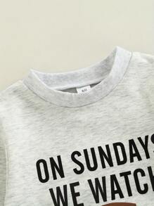 Infant Little Girls Boys Romper Rugby Letters Print Round Neck Long Sleeve Jumpsuits Spring Autumn One-Piece Clothes - White - View 3