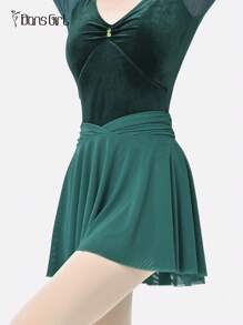 DonsGirl 1pc Women's Soft Elastic Mesh Fabric Flared Midi Tutu Skirt With Waist Cut-Out Design For Ballet Dance&Cheerleading Performance Costume - 墨綠色 - 查看 8