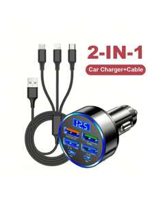Adaptador cargador para coche de 6 puertos y Set de accesorios de carga 3 en 1 con cable trenzado compatible con iPhone - Multicolor - Ver 11