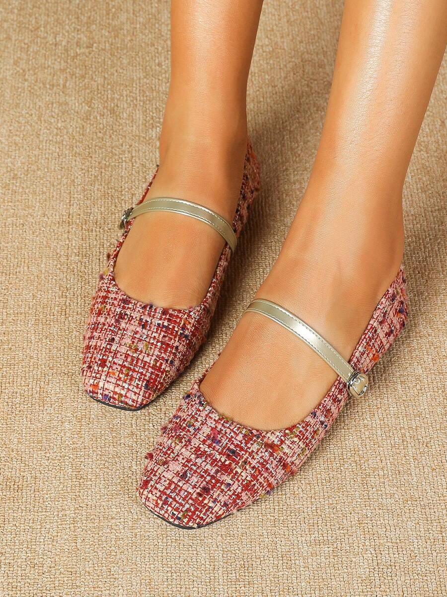 Mary Jane Ballerinas mit Samtspitze und Quadratischer Zehenform für Damen - Pink - Übersicht 1