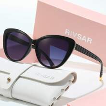 RIVSAR 女士超大猫眼太阳镜户外骑行驾驶时尚派对旅行礼盒装眼镜 - 彩色 - 查看 6