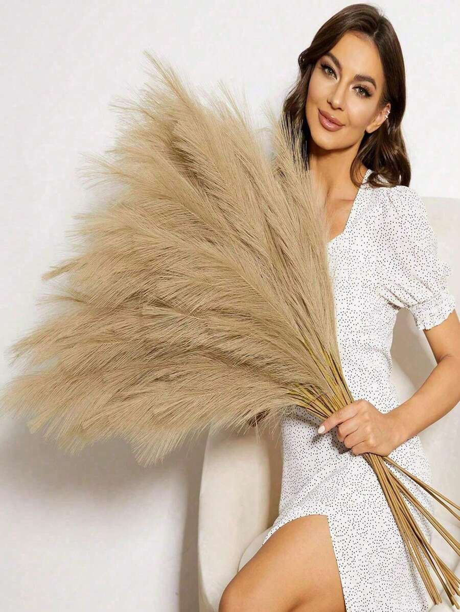 120/100/90/70pcs - Pampas Grass, Artificial Reeds, Artificial Pampas Grass, High Fluffy Artificial Fake Flowers, Bedroom Decor, Boho Decor, Pampas Grass Vase Filler, Farmhouse Home Wedding Decor, Pampas Grass, Suitable For Living Room, Bedroom, Kitchen, Decor, Autumn Decor - Beige - View 1