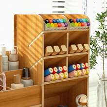 學生桌面大容量傾斜筆筒,標記筆架和桌面文具抽屜式整理/儲物盒,適用於兒童 - 杏色 - 查看 11