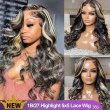 Brennas Blonde Highlight Body Wave Wig 5x5 Glueless Human Hair Bye Bye Knots Wig Pre Plucked Pre Cut 5X5 Lace Closure Wigs For Women Put On And Go Wig 200% Density 1b/27 Colored Body Wave Transparent Wig