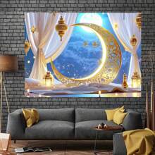 1pc, Eid Al Fitr Blessing Background Moon Worship Photography Background Eid Al Fitr Party Decoration Home Decoration Banner Supplies Photo Booth Studio Props Background Cloth Banner Decoration, General Occasions, Tailgate Party Occasions