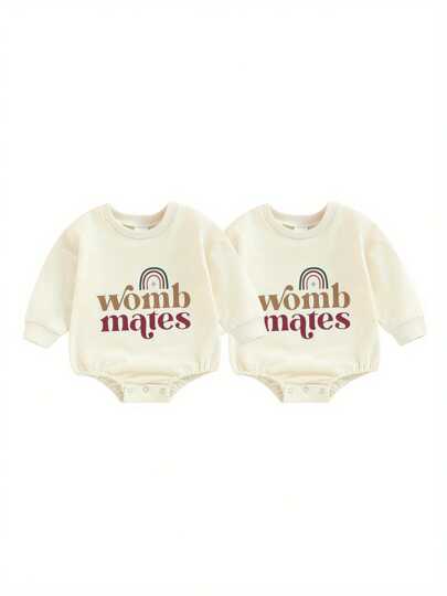Baby Girls Boys Twins Clothes Long Sleeve Sweatshirts Rompers Rainbow Letter Print Bodysuit Shirts Fall Winter Clothes
