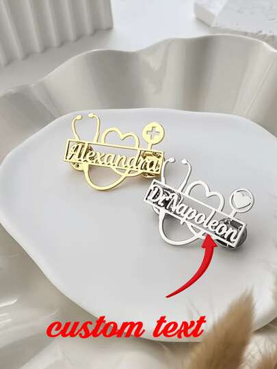 Personalized Customized Doctor Name Brooches For Healthcare Worker Stainless Steel Letter Stethoscope Pin Badges Broochs Jewelry, Colorful, Cute, Adorable, Funny, Kawaii, Y2K, Stylish, Unisex, Casual, Custom, Personalized, Unique, Customized, Ideal Gifts For Him, Ideal Gifts For Her, Her, Boyfriend, Girlfriend, Family, Friends, Customized Brooch, Easy Comfort