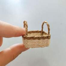 1pc Mini Geweven Mand Poppenrekwisiet, Kleine Handgemaakte Papieren Rotan Mand, Decoratieve Meubel Accessoire Pop