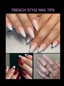 500Pcs Stiletto Nail Tips Half Cover Soft Gel Nail Tips Medium Stiletto False Nails Almond Shape Curved Nail Tips For Acrylic Nails Salon DIY 10Sizes - White - View 5