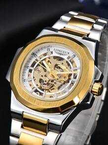 LONGLUX 1pc Hollow Automatic Mechanical Men's Watch, Stainless Steel Strap, Business Watch - Multicolor - View 4