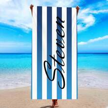 1 件定制条纹沙滩巾，带有个性化名称/文字，超强吸水游泳巾，舒适沙滩巾，时尚泳池巾，时尚瑜伽垫，沙滩配件，节日完美礼物，有多种尺寸可供选择，非常适合游泳、露营和旅行
