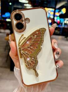 Luksusowy wzór platerowania, brokatowy motyl, stojak na telefon, etui kompatybilne z iPhone 12 13 14 15 16 Pro Max Plus, zderzak, ochraniacz