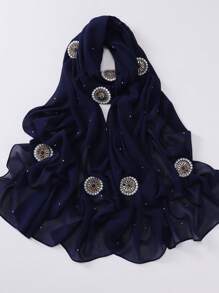 1 pieza Pañuelo Hijab de Gasa Musulmán con Decoración de Strass y Perlas de Lujo (Color de Strass seleccionado al azar) - Multicolor - Ver 2