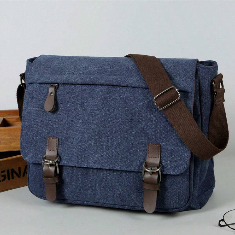 Men's Canvas Messenger Bag, Large Capacity Shoulder Bag & Laptop Bag