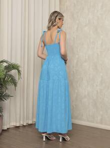 Long Dress With Straps And Loose Cups - Blue - View 3