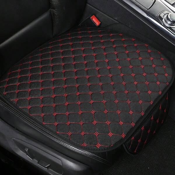 1pc Linen Quilted Single Seat Backless Car Seat Cushion With Storage Bag, Breathable, Fits Most Sedans, SUVs And Most Car Models