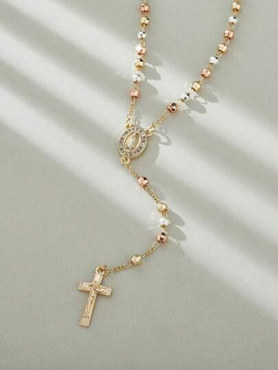 Collar de rosario de 24 pulgadas con estrella de plata, que simboliza protección y buena suerte, adecuado para hombres y mujeres