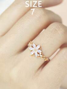 1pc S925 Sterling Silver Vintage Inspired 6-Petal Flower Cubic Zirconia Elegant Women Ring, Suitable For Daily Wear, Festivals, Parties, Jewelry Gift